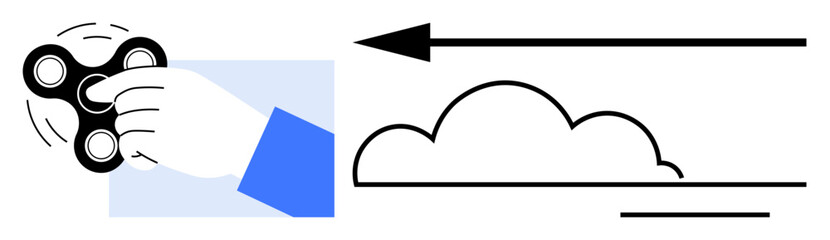 Motion theme. Motion with hand spinning a fidget spinner and abstract cloud and arrow design. Motion conveys focus, energy, and progress. Perfect for activities and mindfulness designs