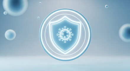 Digital shield protecting against microscopic virus particles and bacteria in a medical science concept