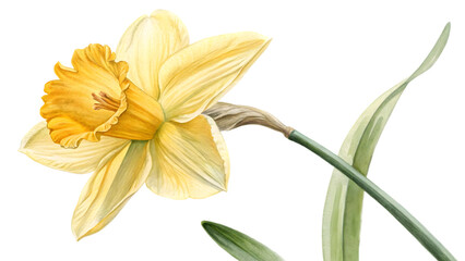 Daffodil isolated watercolor flower illustration. Flowers PNG.