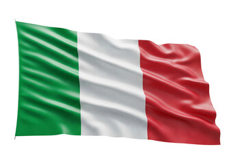 Fototapeta premium A realistic illustration of the Italian national flag with its green, white, and red tricolor design waving gracefully, isolated on a clean white background