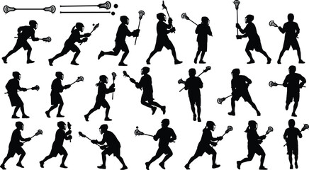 Dynamic Action Poses for Men and Women, Holding Crosse Stick, Running, Shooting, and Team Sport Graphics