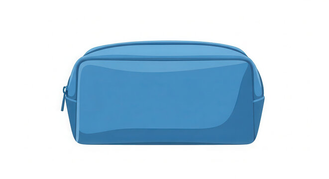 Blue cosmetic bag mock up with glossy finish, featuring a zip closure and spacious interior, perfect for organizing beauty products and travel essentials with copy space