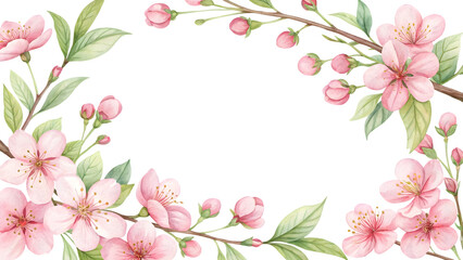 Fototapeta premium Cherry blossom frame isolated on transparent background. Flower frame PNG.