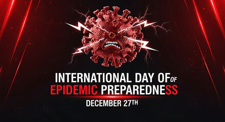 International day of epidemic preparedness december 27th with menacing virus illustration