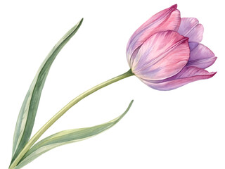 Tulip watercolor illustration isolated on transparent background. Flower PNG.
