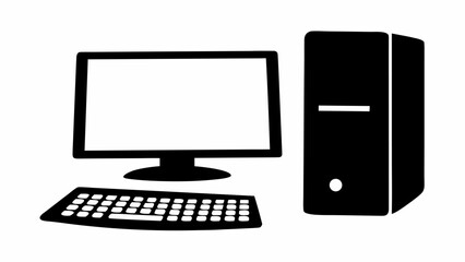 Sleek desktop computer setup including monitor, keyboard and tower unit, perfect for illustrating technology or office equipment in modern designs