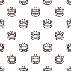 Line Pattern of cat-like alien head featuring antennae with pink tips, triangular ears, a wavy mouth, a cream-colored chin, and purple