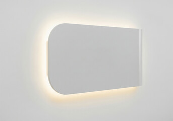 Modern minimalist totem signage, a tall slim structure with a matte finish and geometric design, illuminating a subtle glow