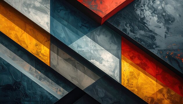 Abstract, layered, angular blocks with marble textures
