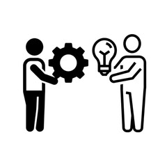 Conceptual Idea Exchange and Solution Presentation Vector Image with Gear and Lightbulb Icon