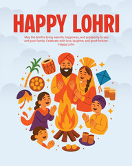 Fototapeta premium Vibrant Lohri Day Celebration Social Media Post Design with Festive Punjabi Elements