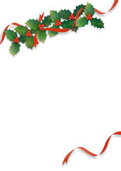 クリスマス　ヒイラギとリボンの背景、バックグラウンド1