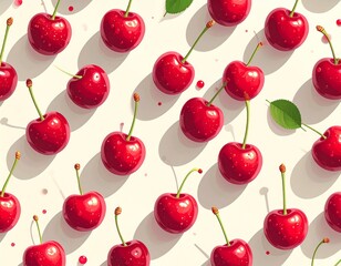 Cute red cherry pattern arranged diagonally, featuring playful and whimsical designs, perfect for kids&rsquo; prints, stationery, or fun decorative projects