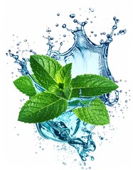 Mint leaves explode from water, fresh and vibrant