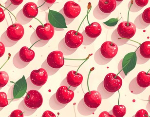 Cute red cherry pattern arranged diagonally, featuring playful and whimsical designs, perfect for kids&rsquo; prints, stationery, or fun decorative projects