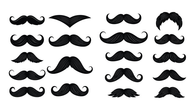 Collection of hand drawn mustache styles in black and white