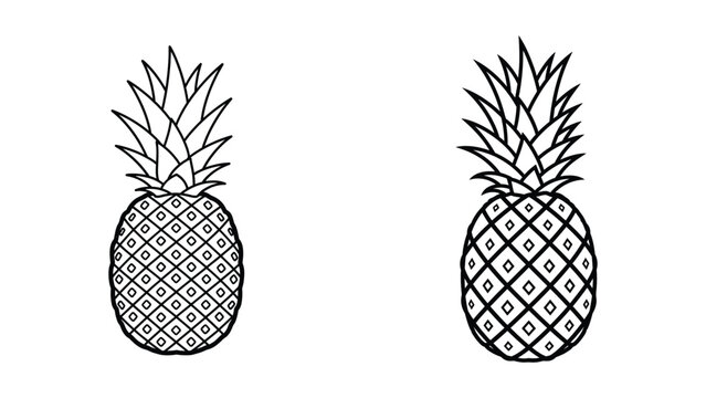 Two detailed black and white line drawings of pineapples side by side