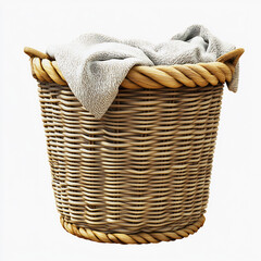 Laundry basket isolated transparent background woven household utility item high resolution texture details photorealistic