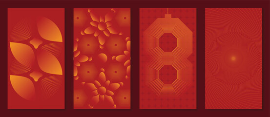 Chinese New Year 2025 greeting card background vector. Collection of Chinese festival with lantern, coin, line and dot texture. Elegant oriental illustration for cover, poster, envelope, calendar.