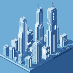 Fototapeta premium Futuristic Cityscape Isometric View of Modern Skyscrapers.