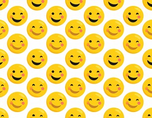 Fototapeta premium A cheerful illustration of a seamless pattern featuring sweet, smiling yellow emoticons. Bright and playful, the cute faces create a happy, lively vibe perfect for fun backgrounds, wallpapers