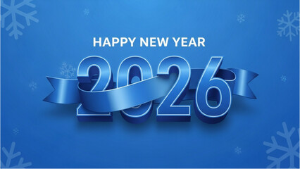 Happy New Year 2026 Greeting with Snowflakes and Ribbon