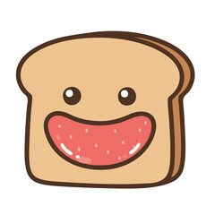 Obraz premium Adorable smiling toast with jam illustration for breakfast themed designs, great for kids' menus, food blogs, cheerful cards, and fun educational materials