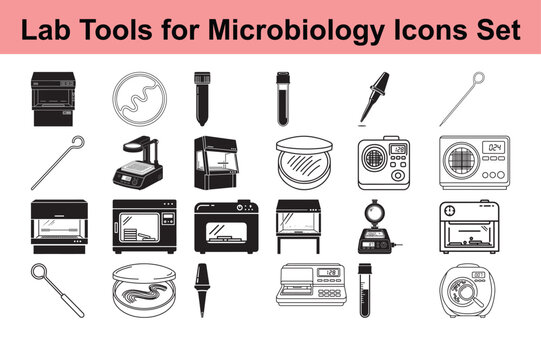 Set of Vector Illustration Featuring Various Lab Tools for Microbiology Icons Greatly Enhancing Presentations or Educational Materials on Microbiology Research