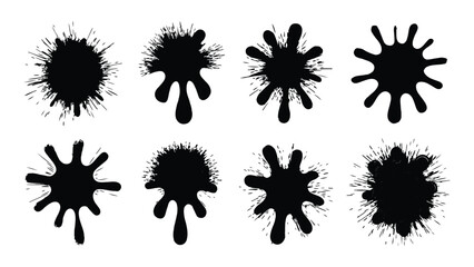 Collection of black ink blots and splatters isolated on, perfect for adding a touch of grunge to your designs or creating unique backgrounds and textures