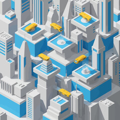 Obraz premium Futuristic Cityscape with Flying Vehicles - A Low-Poly Isometric View.