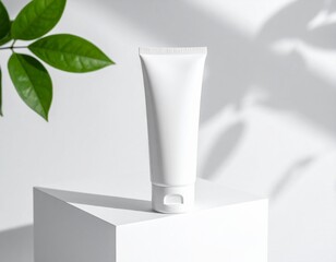 White cosmetic tube bottle mockup on an isolated background, showcasing sleek minimalist design ideal for skincare, grooming, and premium product branding presentations