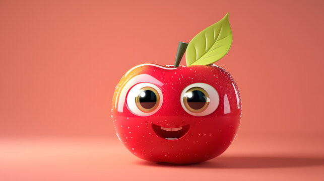 3d cute apple character smiling face big eyes