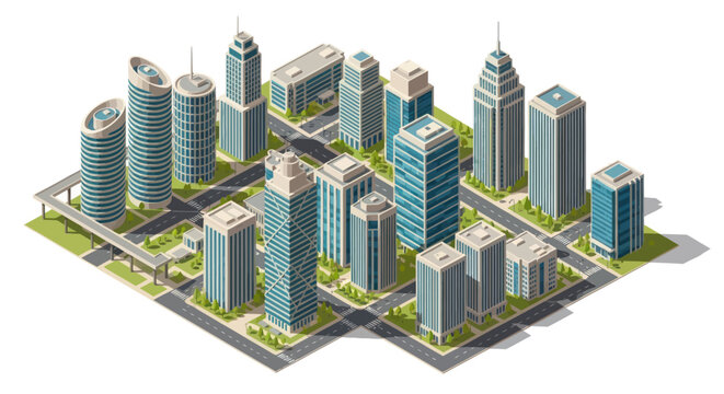 Modern Cityscape with Tall Skyscrapers and Urban Infrastructure.
