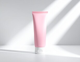 Pink cosmetic tube bottle mockup on an isolated background, showcasing sleek minimalist design ideal for skincare, grooming, and premium product branding presentations