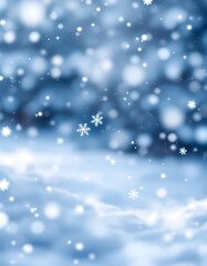 A peaceful snow filled winter landscape where soft snowfall drifts across nature creating a serene with delicate snowflakes gently falling