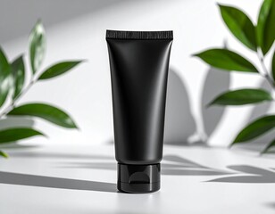 Black cosmetic tube bottle mockup on an isolated background, showcasing sleek minimalist design ideal for skincare, grooming, and premium product branding presentations