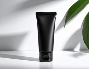 Black cosmetic tube bottle mockup on an isolated background, showcasing sleek minimalist design ideal for skincare, grooming, and premium product branding presentations