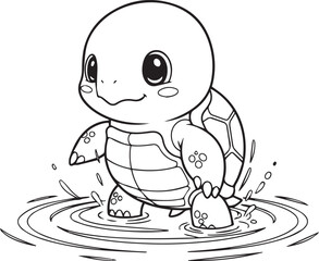 Cartoon turtle walking in water outline
