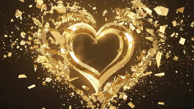 Golden Heart Shattering Explosion Particles Luxury Celebration Romance Love Abstract Background