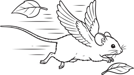 Obraz premium Flying mouse with wings line drawing art