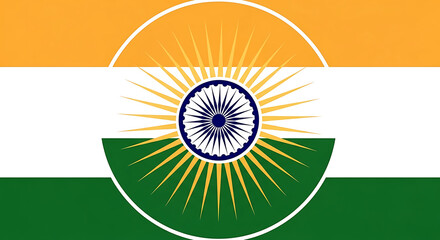Vibrant indian flag with ashoka chakra radiating light symbolizing national pride and unity