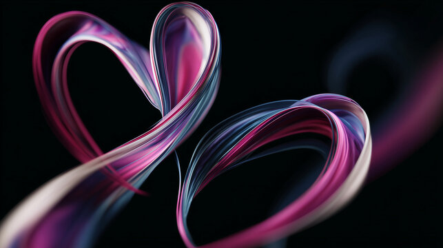 colorful ribbon lines twisting into two heart shapes 