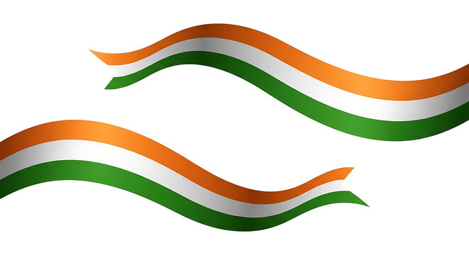 Two wavy indian flags flowing gracefully against a clean white background