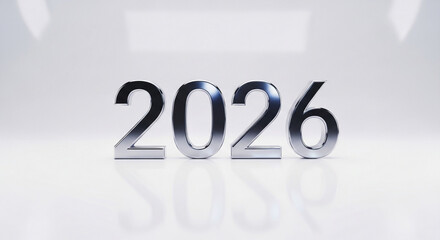 Metallic 2026 isolated on white background, a sleek and modern design for the upcoming year, perfect for new year celebrations and futuristic themes