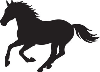 Silhouette of a running horse isolated on white background