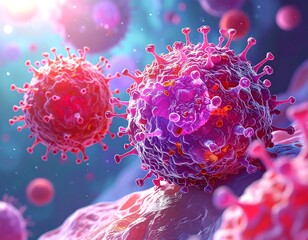Close-up view of disease cells in vibrant color
