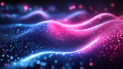 Futuristic Glowing Wave of Digital Particles in Blue and Pink