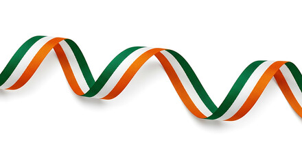 Wavy irish flag ribbon in green white and orange isolated on a white background