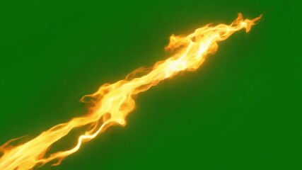 A stream of bright yellow and orange flames trails diagonally across a vibrant green background.