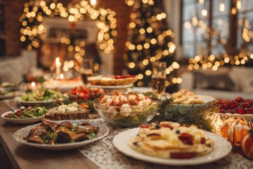 Festive christmas dinner table celebrating holiday feast